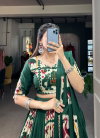 Green Colour Rayon With Plain Printed Silk Lehenga With Blouse Dupatta Best Wholesale Shop In Surat